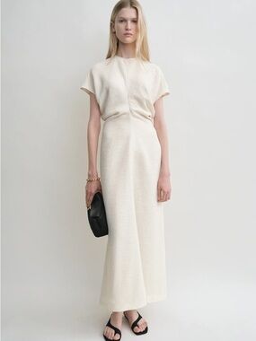 Toteme Slouch Waist Crinkled Cream Textured  Dress - 32